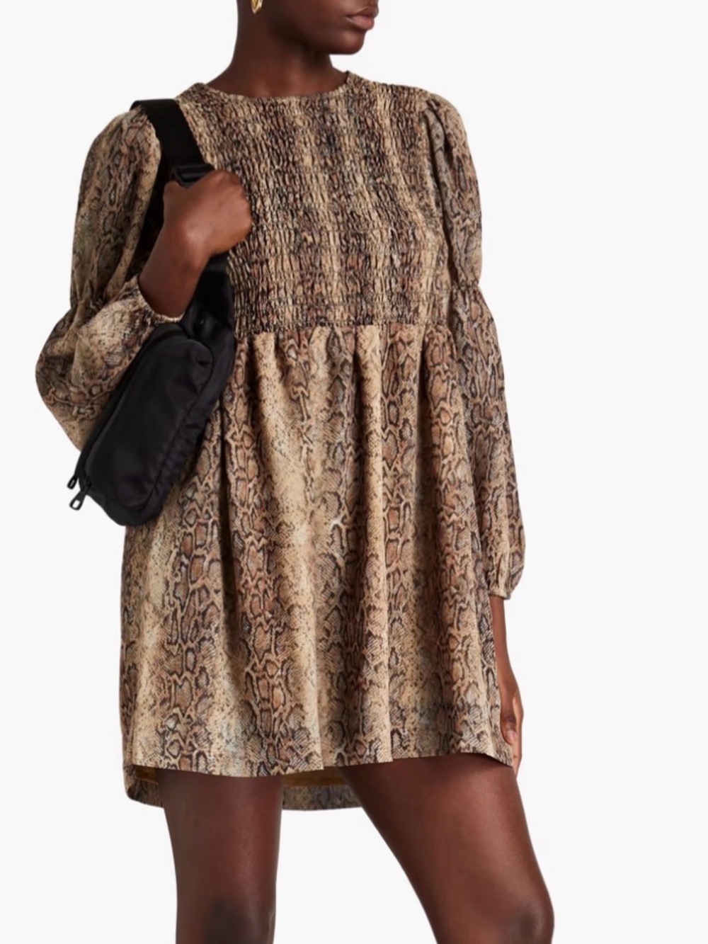 BRAND NEW WITH TAG -GANNI Brown Snake Print Mini Dress - Picture 6 of 7